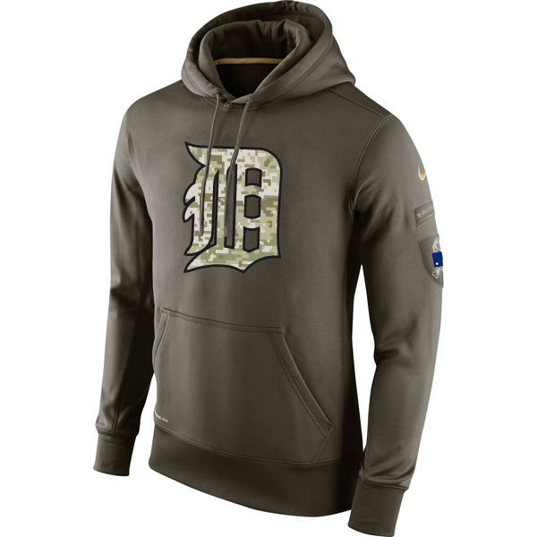 MLB Men Detroit Tigers Nike Olive Salute To Service KO Performance Hoodie Green->colorado rockies->MLB Jersey